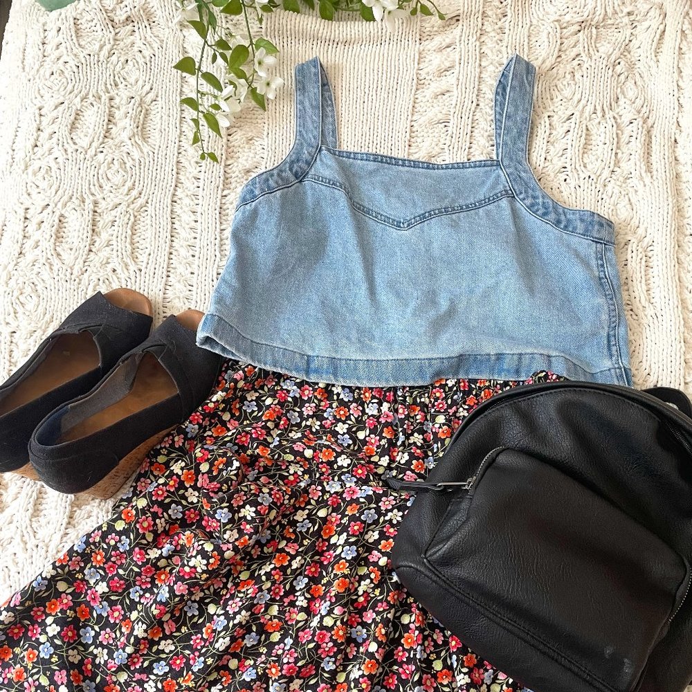 Madewell Denim Crop Tank Top, Button Back, Size Small